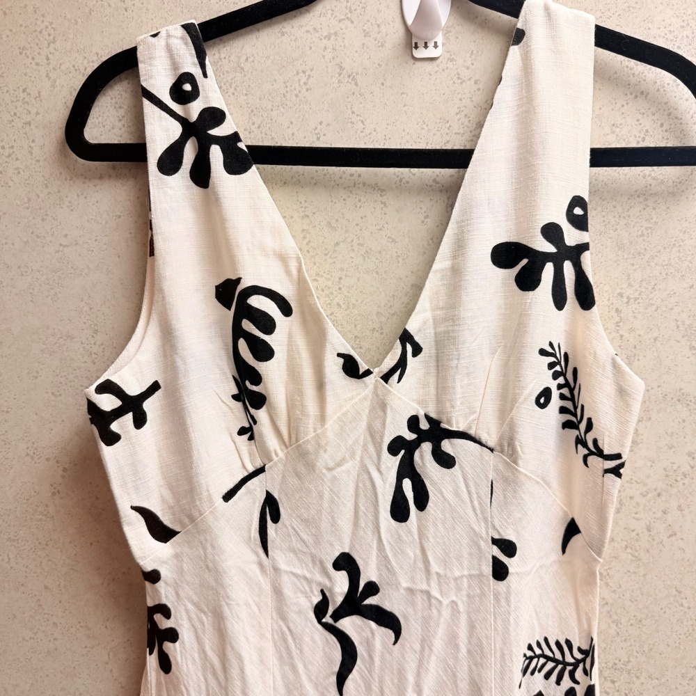 Paper Heart M White Black Floral Strappy Sleeveless Maxi Rayon Linen Sundress - Picture 5 of 11